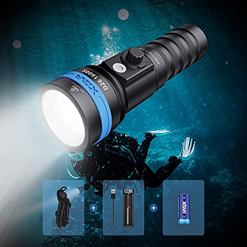 XTAR D26 1600 Lumen Scuba Diving Flashlight Dive Torch Underwater 100 Meters Submarine Lights for Under Water Deep Sea Cave at Night (Full Set) - Image 1