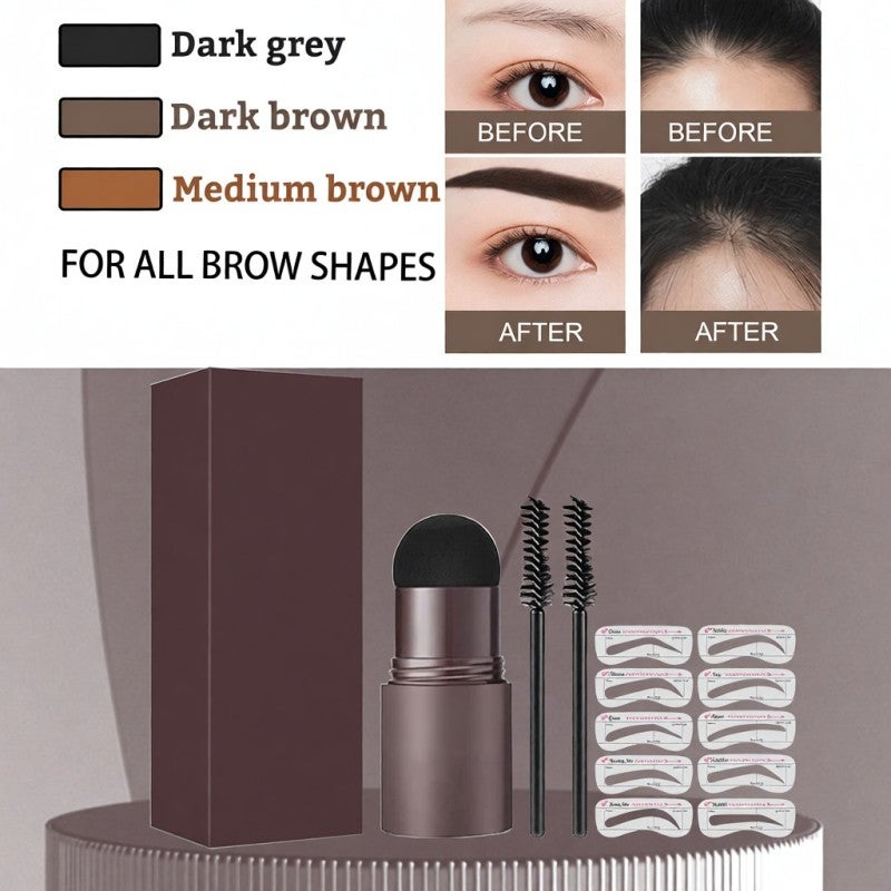 Eyebrow Stamp: Dark Brown Waterproof Sweatproof Longlasting Powder - 3-In-1 Versatile Formula Clean Finish Eyebrow Kit for Daily Makeup Travel On-The-Go Use - Image 3