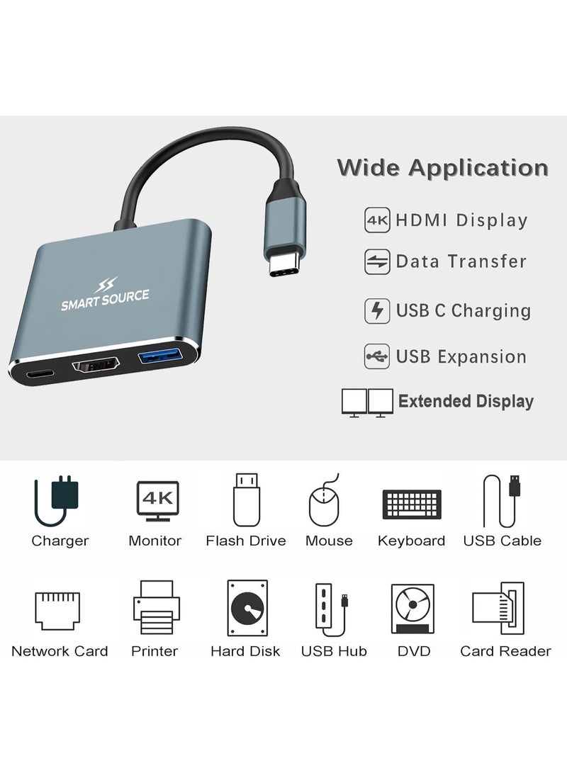 SMART SOURCE 3-in-1 USB-C Hub with 4K HDMI, USB 3.0 & 100W PD Charging – Aluminum Multiport Docking Station Compatible With  MacBook Pro/Air, Dell XPS, HP, Lenovo, Chromebook, iPad-Pro, Mobile Phones & More - Image 3