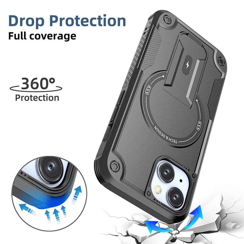 US LITE Back Cover for iPhone 15 with Portable Kickstand | Mag-Safe Compatible Magnetic Case | Shockproof Military Grade Protection | Extreme Protection Phone Cover – Black - Image 3