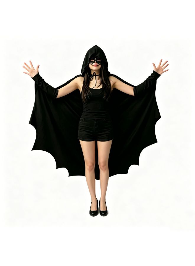 Black Cape - Halloween Hooded Cloak Cape - Cosplay Costume, Medieval Cape, Adult Magic Robe, Party Fancy Dress, Performance Prop - Image 3