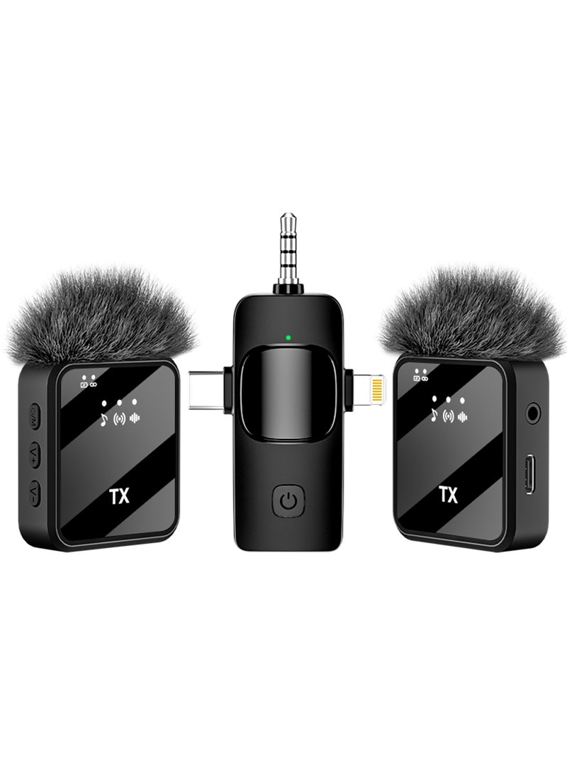 Generic F11 3 in 1 Wireless Lavalier Microphones, Mini Microphone for iPhone iPad Android Camera USB-C, Mini Mic with Mute/Reverb/Noise Reduction, Real time Monitoring for Video Recording, Vlog, YouTube, 2Pcs  - Image 1