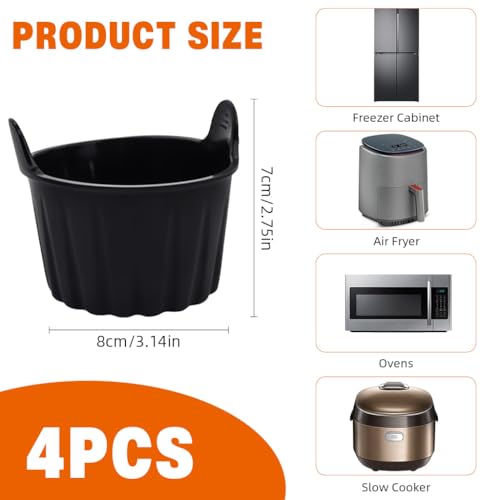 Supvox® 4Pcs Baking Cups for Air Fryer Food Grade Heat Resistant Silicone Muffin Cups with Grips Cupcake Liners Multi Use Non-Stick Silicone Molds for Micorwave Oven, Air Fryer, Oven - Image 2