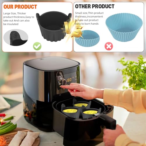 Supvox® 4Pcs Baking Cups for Air Fryer Food Grade Heat Resistant Silicone Muffin Cups with Grips Cupcake Liners Multi Use Non-Stick Silicone Molds for Micorwave Oven, Air Fryer, Oven - Image 4