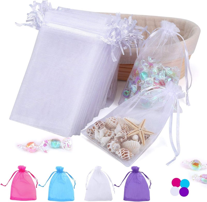 Angooni 100PCS 4x6 Inch Organza Gift Bags for Jewelry Party Wedding Favor, Premium Sheer Gift Drawstring Pouch Candy Bags(White) - Image 1