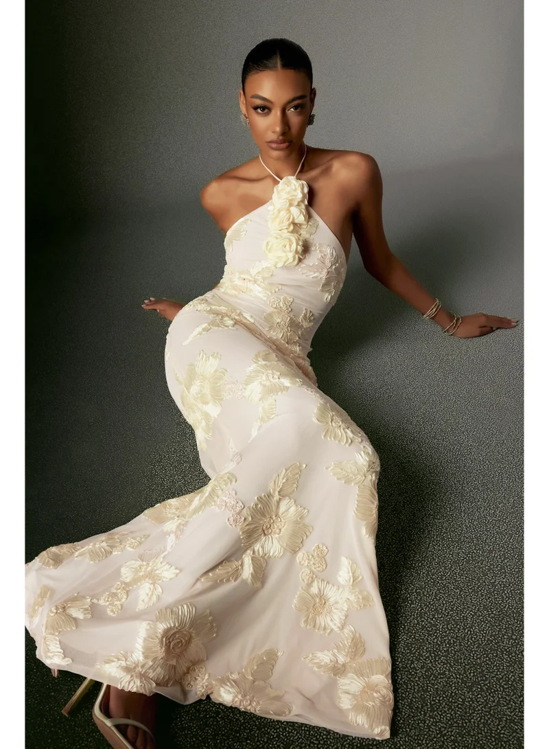 Bella Barnett  Griselda Flower Halter Embroidery Maxi Dress for Women | Best Price UAE