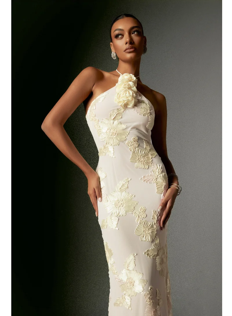 Bella Barnett  Griselda Flower Halter Embroidery Maxi Dress for Women | Best Price UAE