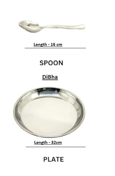 DiBha Stainless Steel Plain Dinner Set of 5-1 Dinner Plate (11 inch), 2 Bowl (150 ml), 1 Glass (250 ml) (Approx.), 1 Tea Spoon, 1 Set - Image 3