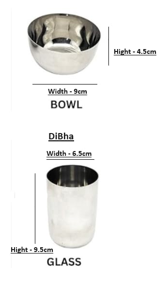 DiBha Stainless Steel Plain Dinner Set of 5-1 Dinner Plate (11 inch), 2 Bowl (150 ml), 1 Glass (250 ml) (Approx.), 1 Tea Spoon, 1 Set - Image 2
