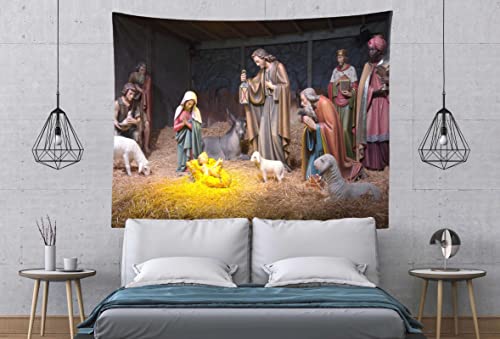Loccor Chritmas Nativity Scene Tapestry 80x60 Inch Manger Scene Birth of Baby Jesus Tapestry Wall Hanging Christian Religious Tapestries Wide Wall Art for Church Bedroom Living Room Dorm Home Decor - Image 3