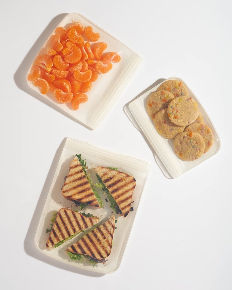 WP W&P Porter Silicone Reusable Storage Bags, Flat Variety 3 Pack (10oz, 34oz, 46oz), Cream, Food Storage Container, Microwave and Dishwasher Safe, Easy Cleaning - Image 2