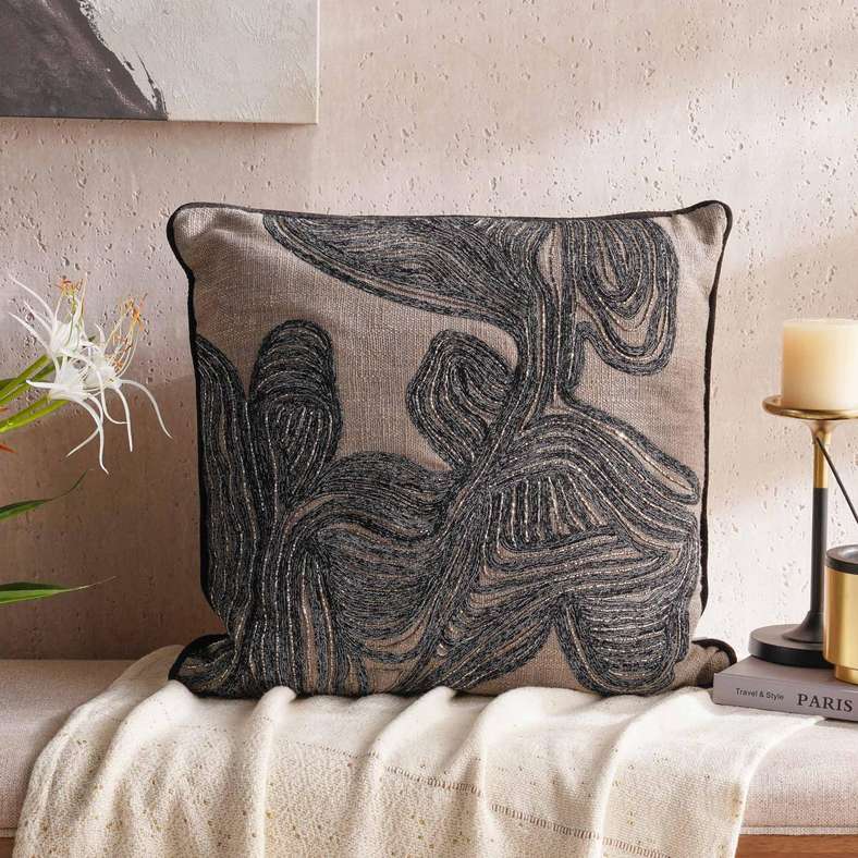 Pan Home Leon Embellished Down Alternative Filled Cushion 50x50cm - Black