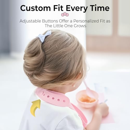 StarAndDaisy Reusable Silicone Bib for Baby with Adjustable Buttons for Mess-Free Feeding, Weaning, and Easy Cleaning and Waterproof. (Printed-Rabbit-Pink) - Image 3