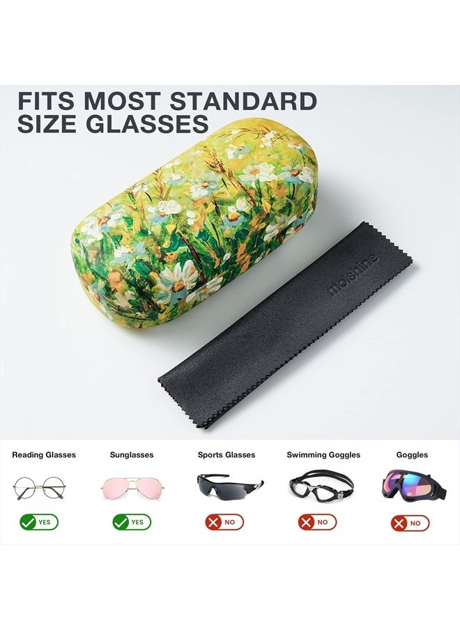 molshine - Hard Shell Leather Sunglasses Case,Classic Large Glasses Case for Women Men,Sunglass Eyeglasses (Green Daisy) - Image 1