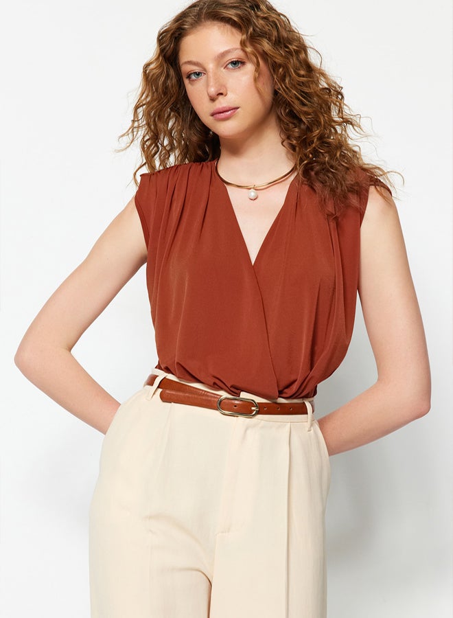trendyol Cinnamon Padding Double Breasted Collar Flexible Snap Fastener Knitted Body  - Image 2