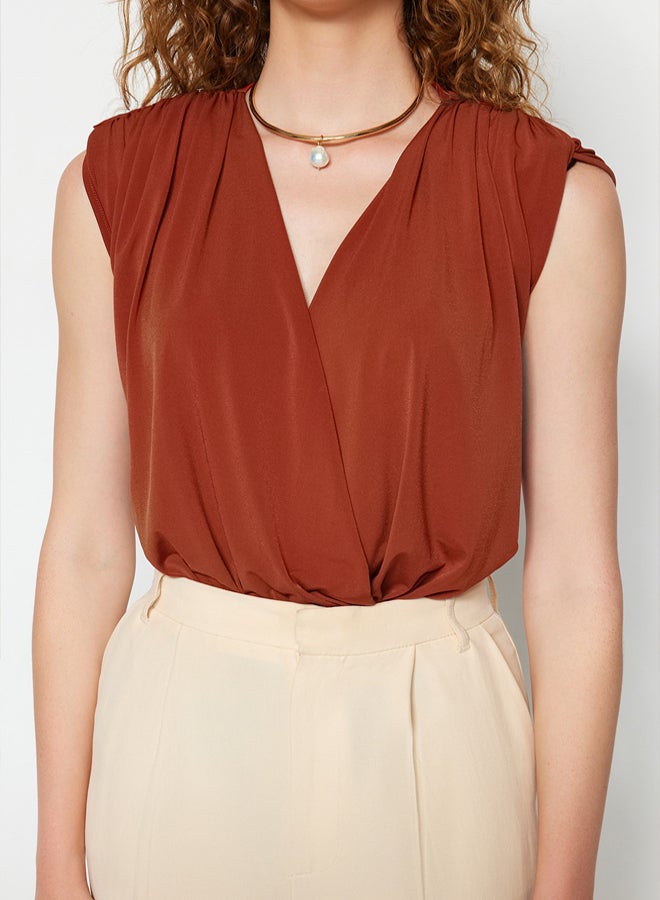 trendyol Cinnamon Padding Double Breasted Collar Flexible Snap Fastener Knitted Body  - Image 5