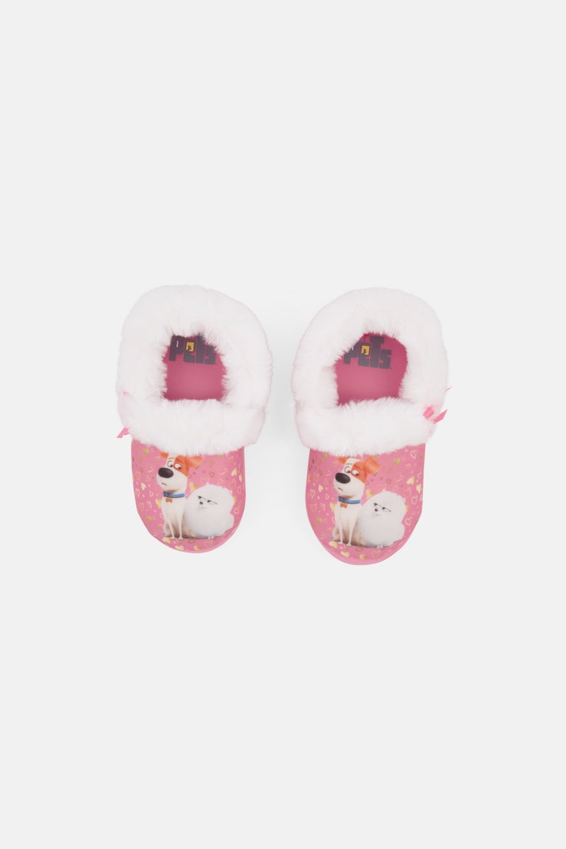 ILLUMINATION ENTERTAINMENT Kids Girl Faux Fur Home Shoes, Pink  - Image 3