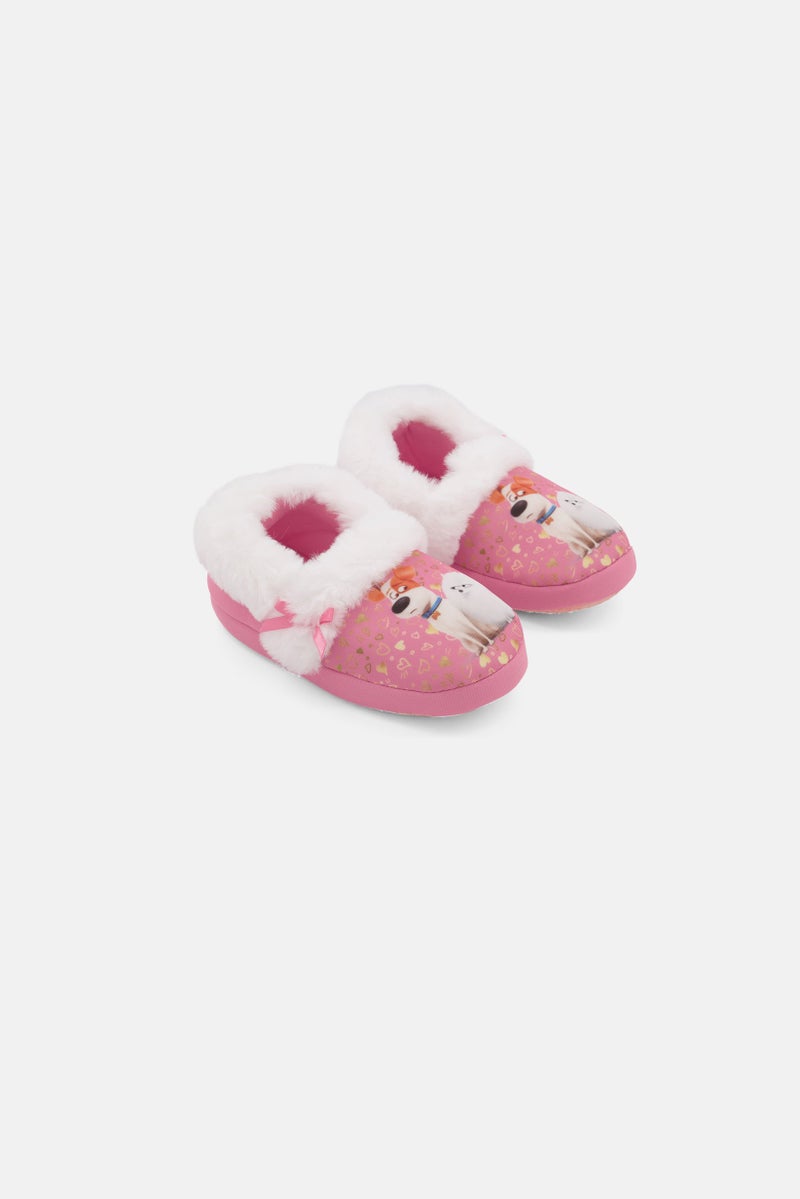 ILLUMINATION ENTERTAINMENT Kids Girl Faux Fur Home Shoes, Pink  - Image 1