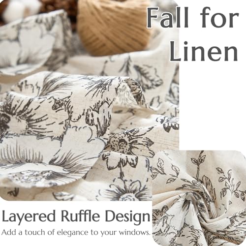 jinchan Ruffled Floral Valance Linen Shabbychic Small Window Curtain 18 Inch Farmhouse Kitchen Valance for Bedroom Living Room Decor Cottage Rustic Window Treatments 1 Panel Black on Beige - Image 3