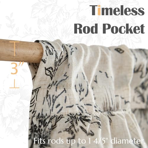 jinchan Ruffled Floral Valance Linen Shabbychic Small Window Curtain 18 Inch Farmhouse Kitchen Valance for Bedroom Living Room Decor Cottage Rustic Window Treatments 1 Panel Black on Beige - Image 4