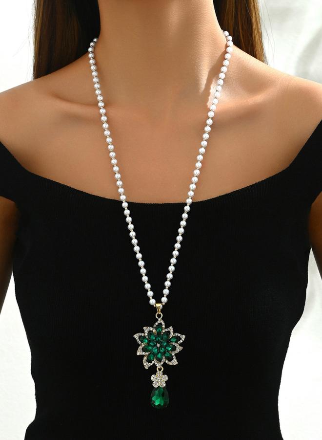 Take Two Embellished Flower Drop Beaded Necklace - Image 1