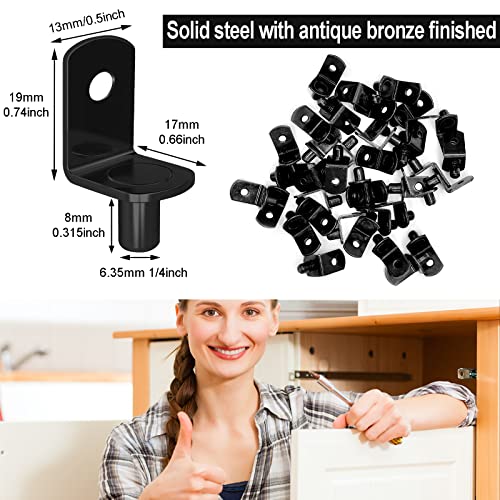 Cerpourt 40 Pcs Shelf Pins Pegs,1/4 Inch L-Shaped Shelf Support Pegs,Bookshelf Pegs for Shelves,Cabinet Shelf Bracket Pegs with Hole,Shelf Pins Holders for Kitchen Furniture & Closet (Black) - Image 4