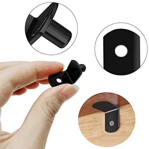 Cerpourt 40 Pcs Shelf Pins Pegs,1/4 Inch L-Shaped Shelf Support Pegs,Bookshelf Pegs for Shelves,Cabinet Shelf Bracket Pegs with Hole,Shelf Pins Holders for Kitchen Furniture & Closet (Black) - Image 3