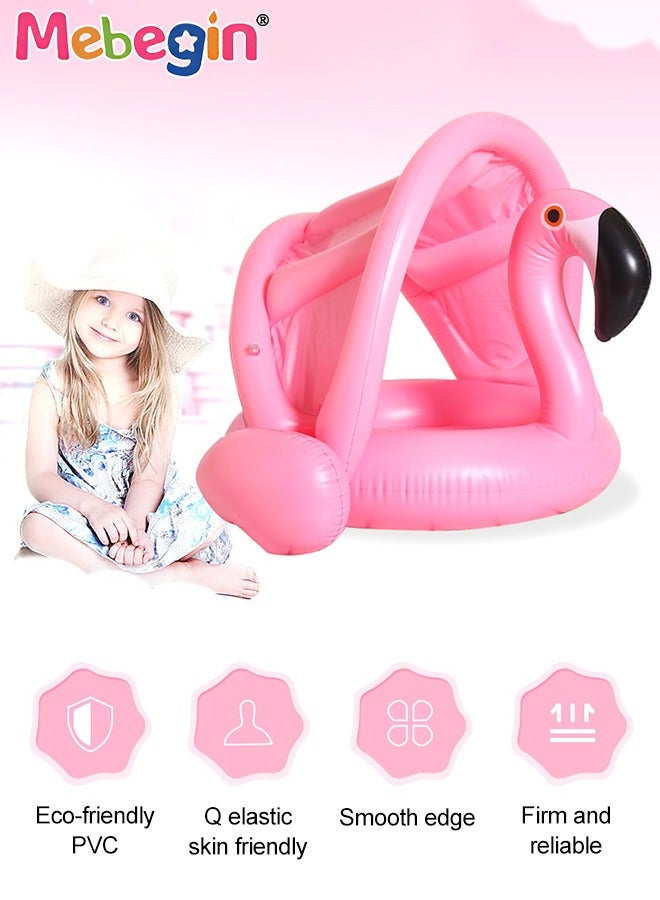 MEBEGIN Flamingo Shape Shark Shape Swimming Ring with Adjustable Canopy, Inflatable Baby Pool Float, Swimming Ring with Safety Seat, Comfortable Infant Floaty, Fun Water Toys for Kids, Suitable for Family Swimming Pools, Outdoor Trips, Lakes and Beaches, 90*62cm - Image 4