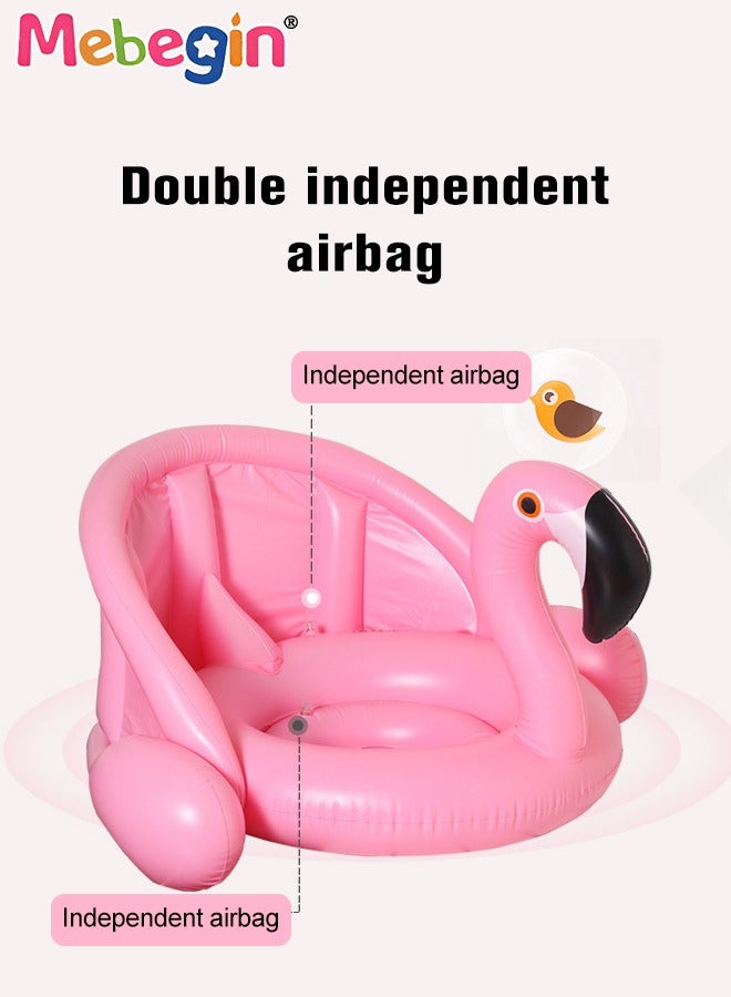 MEBEGIN Flamingo Shape Shark Shape Swimming Ring with Adjustable Canopy, Inflatable Baby Pool Float, Swimming Ring with Safety Seat, Comfortable Infant Floaty, Fun Water Toys for Kids, Suitable for Family Swimming Pools, Outdoor Trips, Lakes and Beaches, 90*62cm - Image 5