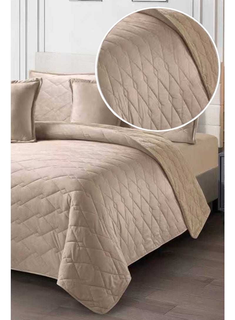 ميرال مفرش شتوي نفر ونص مخمل مضغوط سادة بوجه فرو – طقم 4 قطع (لحاف 160×210 + شرشف مغاط 120×200 + غطاء مخدة 45×70 + مخدة ديكورية 45×45) - Image 2