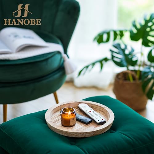 Hanobe Rustic Wooden Serving Tray: Round Wood Decorative Tray Rustic Centerpiece Candle Holder Trays Farmhouse Ottoman Tray for Decor Kitchen Counter Home Decor for Coffee Table - Image 3