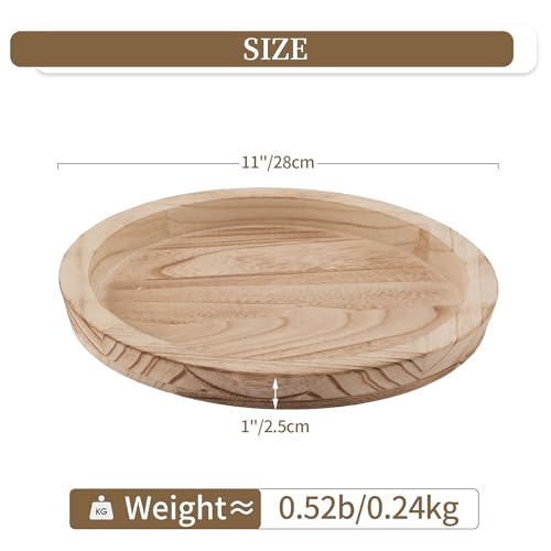 Hanobe Rustic Wooden Serving Tray: Round Wood Decorative Tray Rustic Centerpiece Candle Holder Trays Farmhouse Ottoman Tray for Decor Kitchen Counter Home Decor for Coffee Table - Image 5