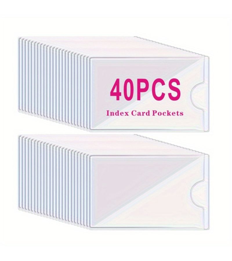 Self Adhesive Index Card Pockets 40 Pcs Top Opening Transparent PVC - Image 1