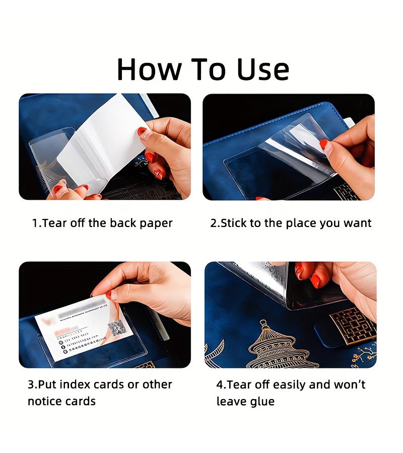 Self Adhesive Index Card Pockets 40 Pcs Top Opening Transparent PVC - Image 5