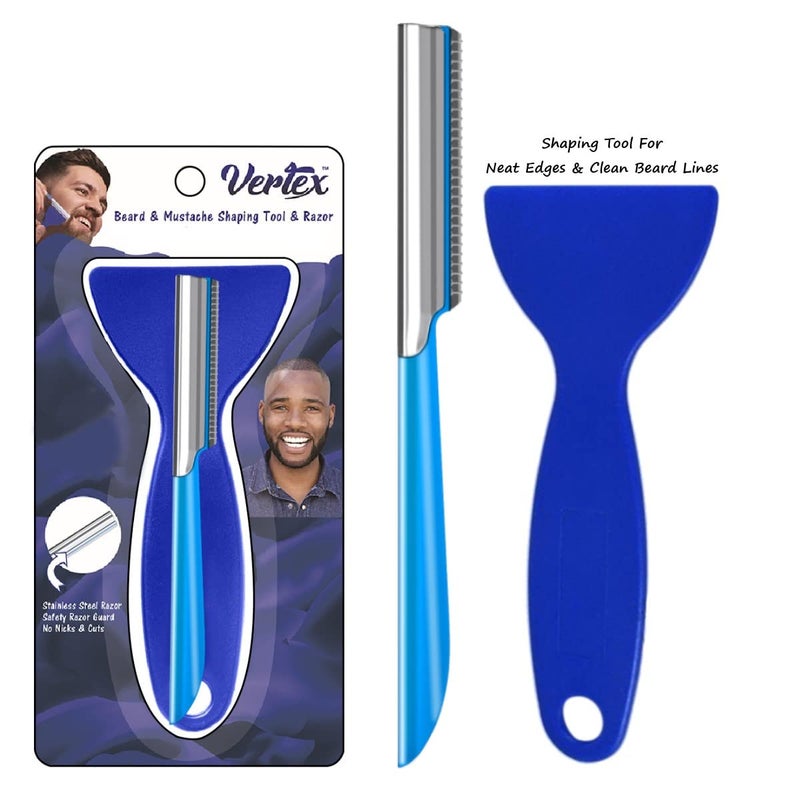 VERTEX Mens Travel Shaver Razor With Case Mens Beard Shaping Tool Mustache Beards Trimmer Straight Edgers Shave Home Goatee Shaper | Straight Mustaches Edger Angles Disposable Razors Stainless Steel Blade Straightener - Image 1