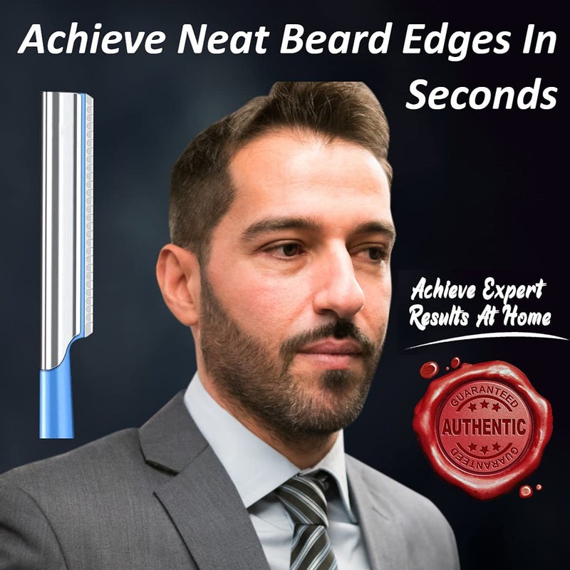 VERTEX Mens Travel Shaver Razor With Case Mens Beard Shaping Tool Mustache Beards Trimmer Straight Edgers Shave Home Goatee Shaper | Straight Mustaches Edger Angles Disposable Razors Stainless Steel Blade Straightener - Image 5
