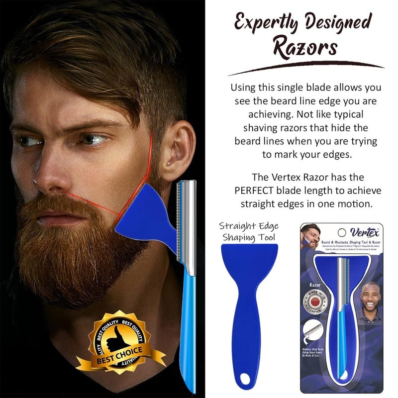 VERTEX Mens Travel Shaver Razor With Case Mens Beard Shaping Tool Mustache Beards Trimmer Straight Edgers Shave Home Goatee Shaper | Straight Mustaches Edger Angles Disposable Razors Stainless Steel Blade Straightener - Image 2