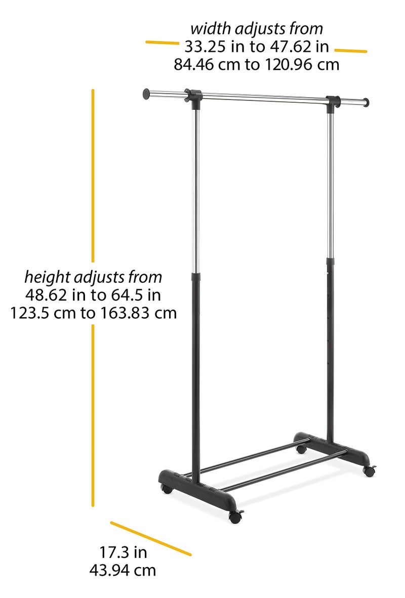 WHITMOR Adjustable Rolling Clothes Organizer Chrome Garment Rack, Black and Silver - Image 4