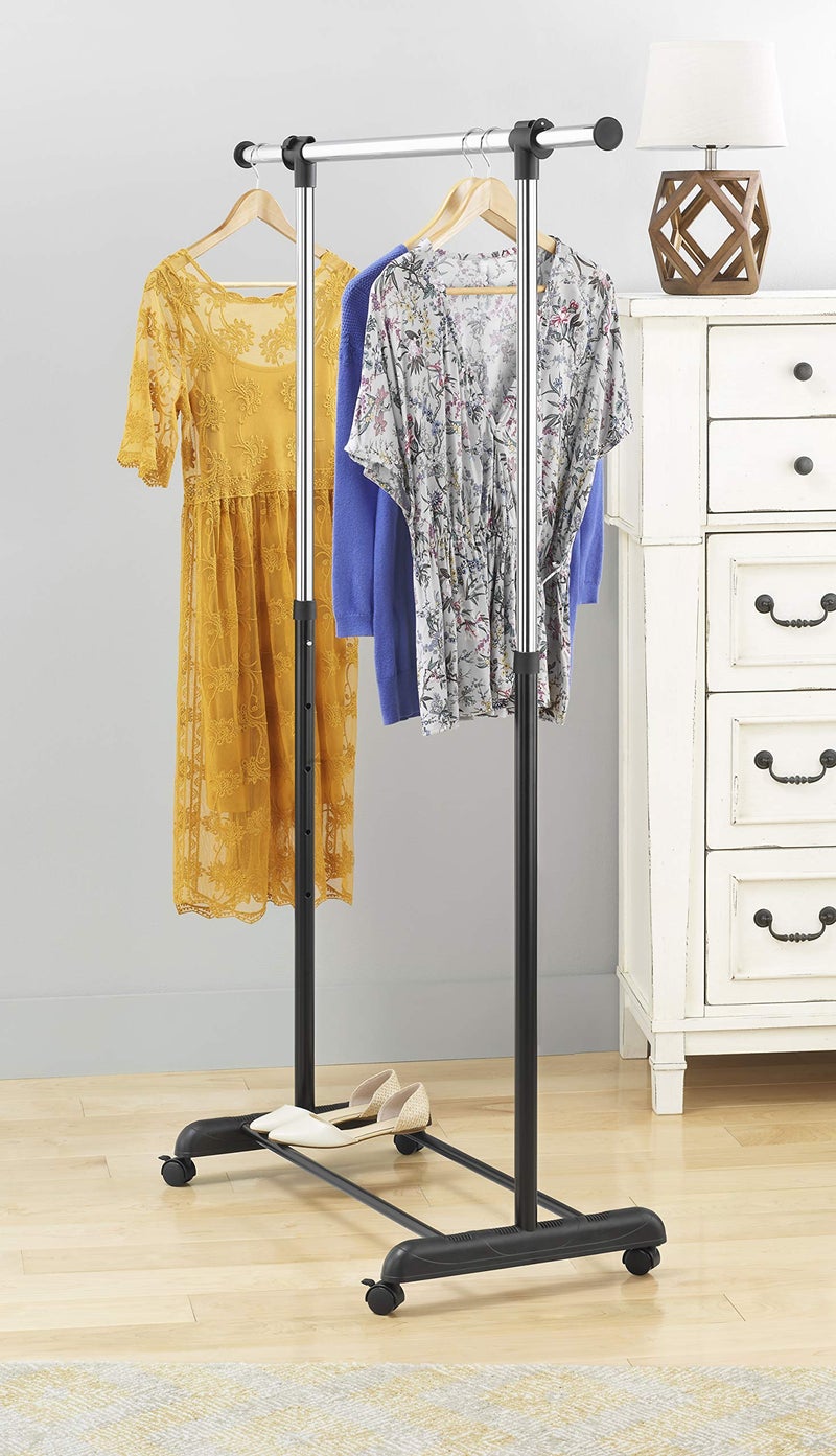 WHITMOR Adjustable Rolling Clothes Organizer Chrome Garment Rack, Black and Silver - Image 2