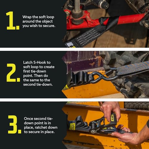 DC Cargo Mall Ratchet Straps Tie Downs 4 Pack (1,800 LB Break Strength) 1" x 15 Feet Tie Down Straps with Safety Lock S Hooks for Cargo, Trucks, Appliances, Moving. - Image 5