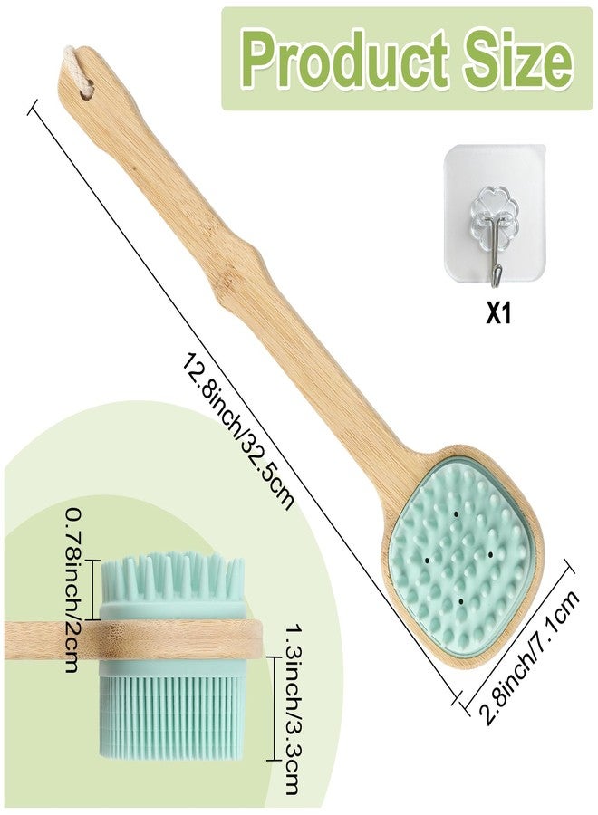 QEYMN Silicone Back Scrubber for Shower, Silicone Bath Body Brush Loofah with Long Handle, Dual-Sided Shower Brush for Body, Lake Blue Exfoliating Body Scrubber for Men Women, Back Washer for Men with Hook - Image 2