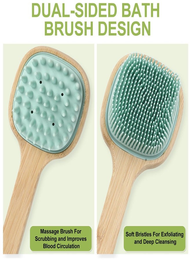 QEYMN Silicone Back Scrubber for Shower, Silicone Bath Body Brush Loofah with Long Handle, Dual-Sided Shower Brush for Body, Lake Blue Exfoliating Body Scrubber for Men Women, Back Washer for Men with Hook - Image 3