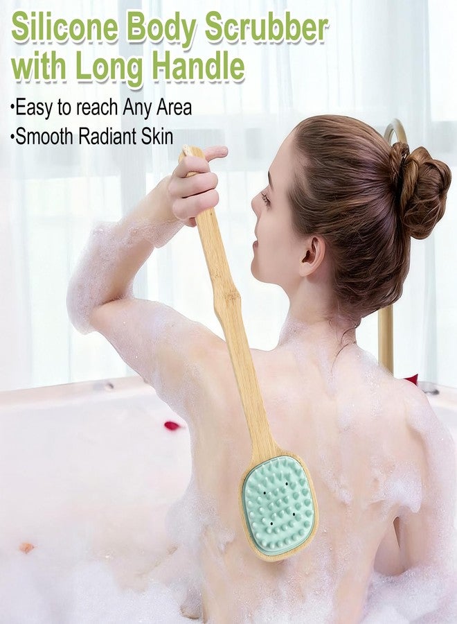 QEYMN Silicone Back Scrubber for Shower, Silicone Bath Body Brush Loofah with Long Handle, Dual-Sided Shower Brush for Body, Lake Blue Exfoliating Body Scrubber for Men Women, Back Washer for Men with Hook - Image 4