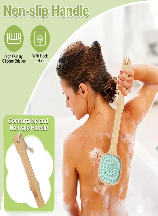 QEYMN Silicone Back Scrubber for Shower, Silicone Bath Body Brush Loofah with Long Handle, Dual-Sided Shower Brush for Body, Lake Blue Exfoliating Body Scrubber for Men Women, Back Washer for Men with Hook - Image 5