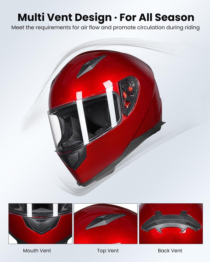 ILM Full Face Motorcycle Street Bike Helmet with Removable Winter Neck Scarf + 2 Visors DOT Model-JK313 (M, Bright Red) - Image 3