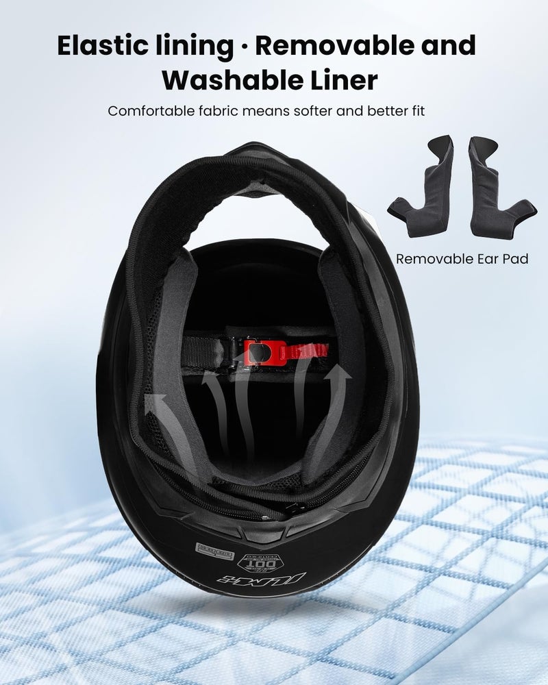 ILM Full Face Motorcycle Street Bike Helmet with Removable Winter Neck Scarf + 2 Visors DOT Model-JK313 (M, Bright Red) - Image 4