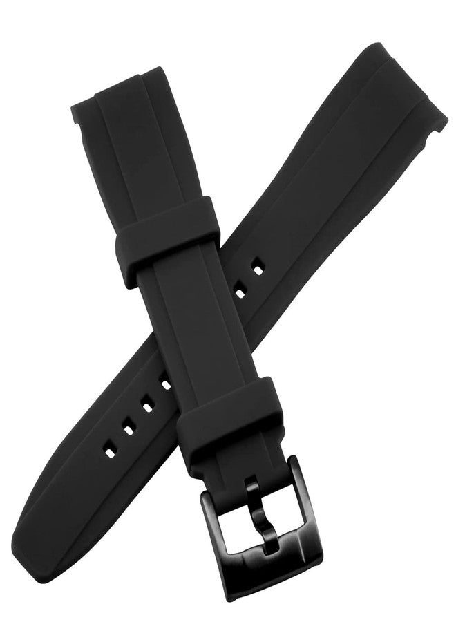 YISIWERA 20mm Black Silicone Watch Band Curved Ends Premium Crafter Rubber Watch Bands Strap Bracelet Brushed Stainless Steel Pin Black Buckle For Men Women - Image 4