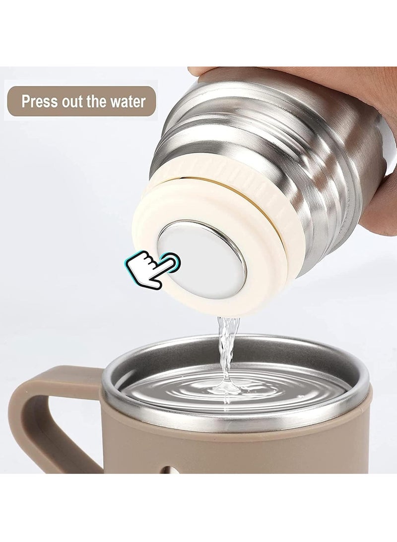 TIGER 500ml Stainless Steel Vacuum Thermos Flask with Silicone Handle – Insulated Water Bottle Set with 2 Stainless Steel Cups for Hot & Cold Drinks – Ideal for Outdoor Travel, Camping. Hiking | Gift Box Set (2 PACK) – Silver Beige - Image 3