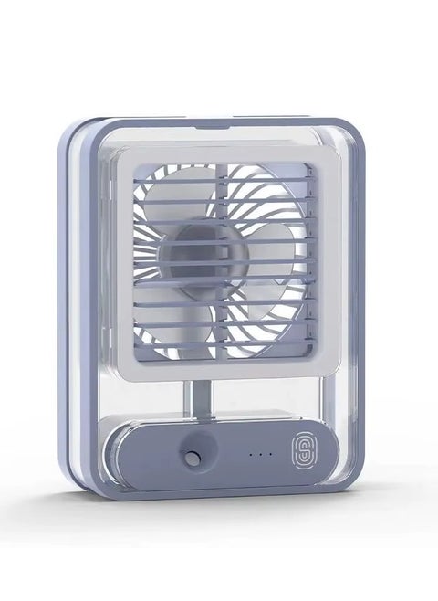 مروحة مكتب صغيرة مع بخاخ رذاذ ومصباح ليلي LED بـ7 ألوان - تبريد هادئ محمول يعمل بالبطارية وقابل لإعادة الشحن عبر USB