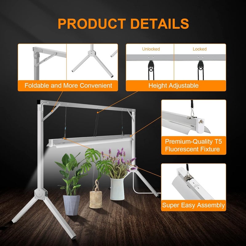iPower iPower 4 Feet T5 Fluorescent Grow Light System with Foldable Stand Rack for Plant Seed Starting 54W Tube 1  - Image 4